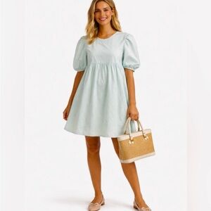 English Factory Mint Puff Sleeve Babydoll Dress Sz Small🧡